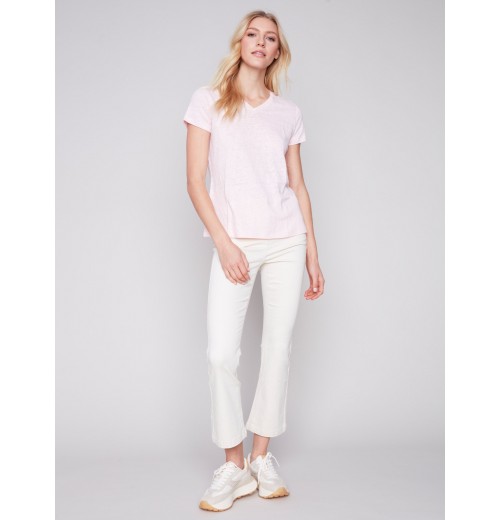 V-Neck Linen T-Shirt - Lotus V-Neck Linen T-Shirt - Lotus