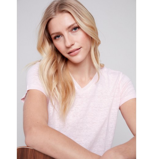V-Neck Linen T-Shirt - Lotus V-Neck Linen T-Shirt - Lotus