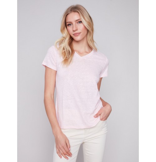 V-Neck Linen T-Shirt - Lotus V-Neck Linen T-Shirt - Lotus