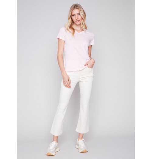 V-Neck Linen T-Shirt - Lotus V-Neck Linen T-Shirt - Lotus