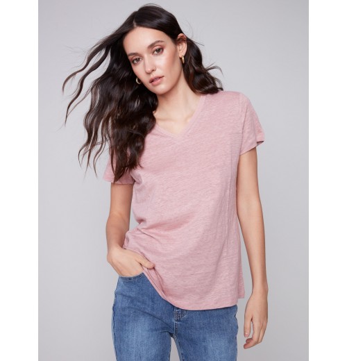 V-Neck Linen T-Shirt - Dusty Rose V-Neck Linen T-Shirt - Dusty Rose