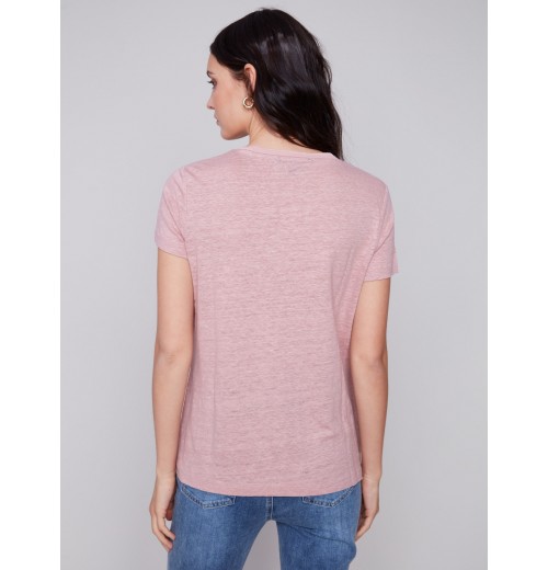 V-Neck Linen T-Shirt - Dusty Rose V-Neck Linen T-Shirt - Dusty Rose