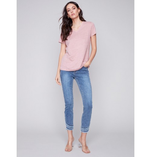 V-Neck Linen T-Shirt - Dusty Rose V-Neck Linen T-Shirt - Dusty Rose