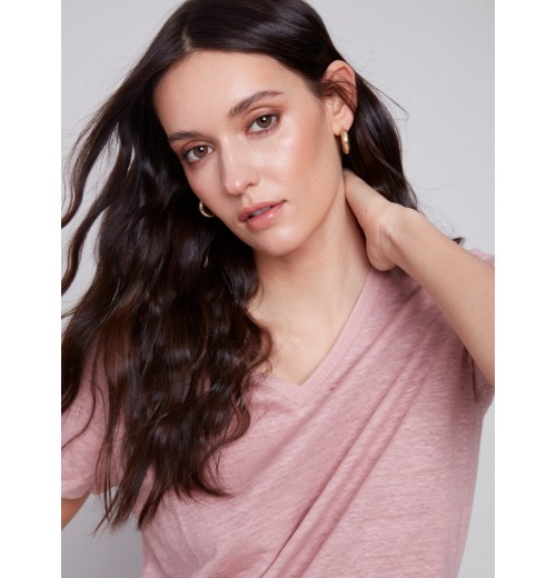 V-Neck Linen T-Shirt - Dusty Rose V-Neck Linen T-Shirt - Dusty Rose