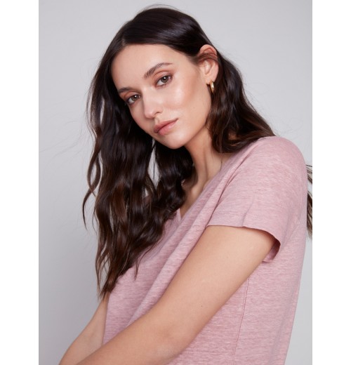 V-Neck Linen T-Shirt - Dusty Rose V-Neck Linen T-Shirt - Dusty Rose