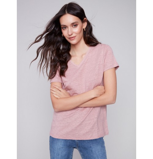 V-Neck Linen T-Shirt - Dusty Rose V-Neck Linen T-Shirt - Dusty Rose