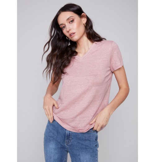 V-Neck Linen T-Shirt - Dusty Rose V-Neck Linen T-Shirt - Dusty Rose