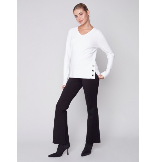 V-Neck Sweater with Grommet Detail - Cream V-Neck Sweater with Grommet Detail - Cream