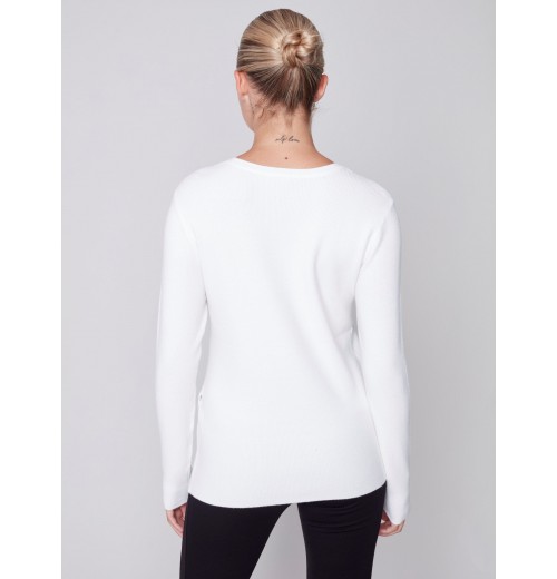V-Neck Sweater with Grommet Detail - Cream V-Neck Sweater with Grommet Detail - Cream