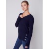 V-Neck Sweater with Grommet Detail - Navy V-Neck Sweater with Grommet Detail - Navy