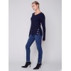 V-Neck Sweater with Grommet Detail - Navy V-Neck Sweater with Grommet Detail - Navy