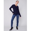 V-Neck Sweater with Grommet Detail - Navy V-Neck Sweater with Grommet Detail - Navy