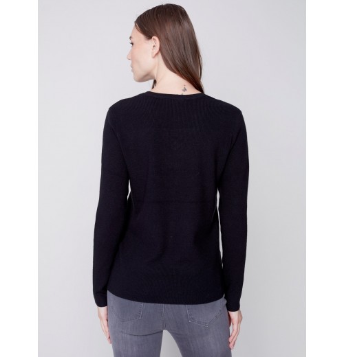 V-Neck Sweater with Grommet Detail - Black V-Neck Sweater with Grommet Detail - Black