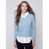 V-Neck Sweater with Shirt Collar - Snowflake V-Neck Sweater with Shirt Collar - Snowflake