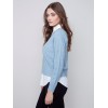 V-Neck Sweater with Shirt Collar - Snowflake V-Neck Sweater with Shirt Collar - Snowflake