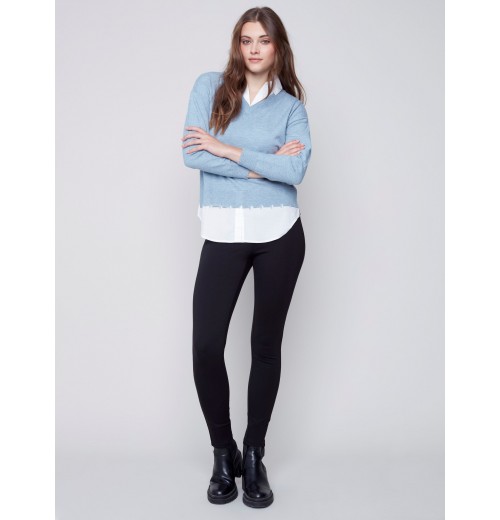 V-Neck Sweater with Shirt Collar - Snowflake V-Neck Sweater with Shirt Collar - Snowflake