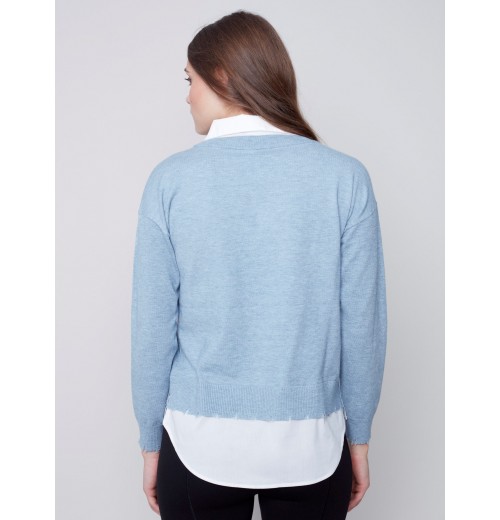 V-Neck Sweater with Shirt Collar - Snowflake V-Neck Sweater with Shirt Collar - Snowflake