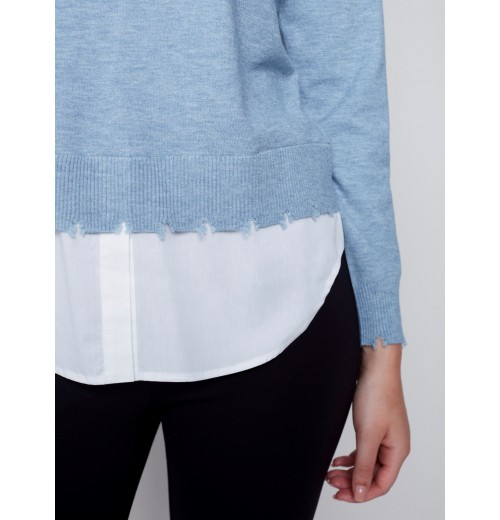 V-Neck Sweater with Shirt Collar - Snowflake V-Neck Sweater with Shirt Collar - Snowflake