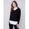 V-Neck Sweater with Shirt Collar - Black V-Neck Sweater with Shirt Collar - Black