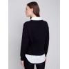 V-Neck Sweater with Shirt Collar - Black V-Neck Sweater with Shirt Collar - Black