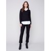 V-Neck Sweater with Shirt Collar - Black V-Neck Sweater with Shirt Collar - Black