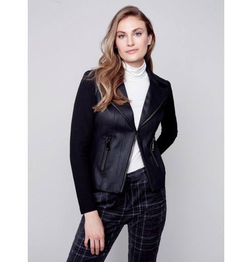 Vintage Faux Leather and Rib Knit Perfecto Jacket - Black Vintage Faux Leather and Rib Knit Perfecto Jacket - Black