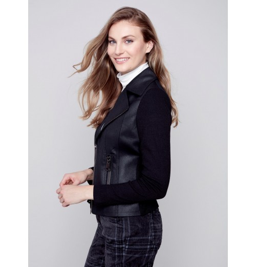 Vintage Faux Leather and Rib Knit Perfecto Jacket - Black Vintage Faux Leather and Rib Knit Perfecto Jacket - Black