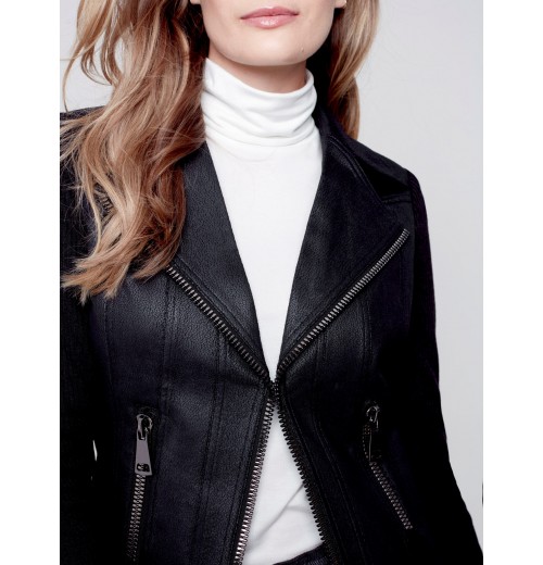 Vintage Faux Leather and Rib Knit Perfecto Jacket - Black Vintage Faux Leather and Rib Knit Perfecto Jacket - Black