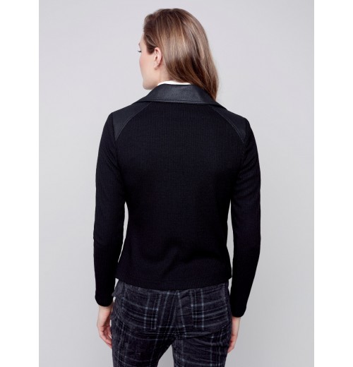 Vintage Faux Leather and Rib Knit Perfecto Jacket - Black Vintage Faux Leather and Rib Knit Perfecto Jacket - Black