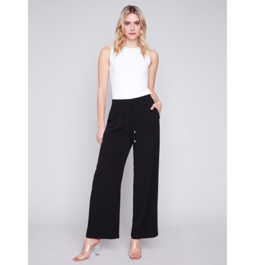 Wide Leg Pants with Drawstring - Black Wide Leg Pants with Drawstring - Black