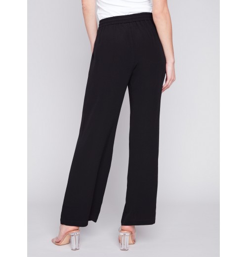 Wide Leg Pants with Drawstring - Black Wide Leg Pants with Drawstring - Black