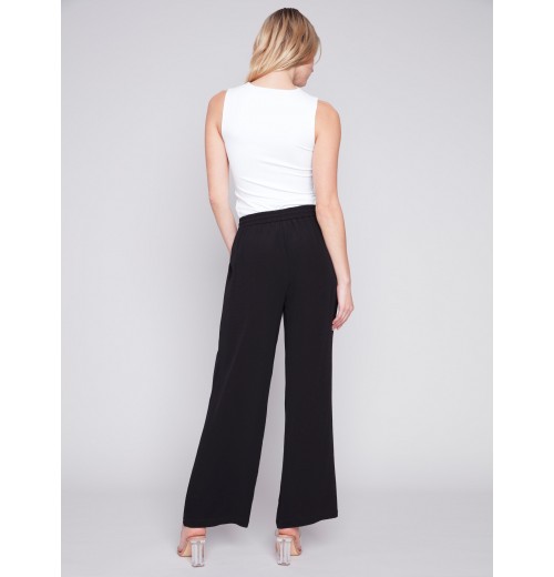 Wide Leg Pants with Drawstring - Black Wide Leg Pants with Drawstring - Black