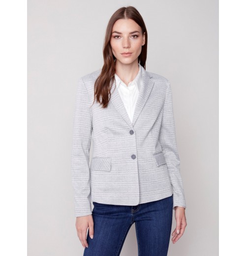 Yarn Dye Plaid Blazer - Light Gray Yarn Dye Plaid Blazer - Light Gray