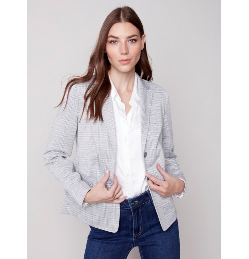 Yarn Dye Plaid Blazer - Light Gray Yarn Dye Plaid Blazer - Light Gray