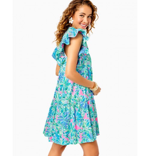 Aldena Ruffle Sleeve Cotton Dress Aldena Ruffle Sleeve Cotton Dress