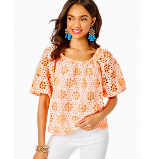 Kerrigan Elbow Sleeve Eyelet Top Kerrigan Elbow Sleeve Eyelet Top