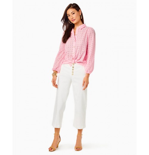 Sea Breeze Eyelet Button Down Top Sea Breeze Eyelet Button Down Top