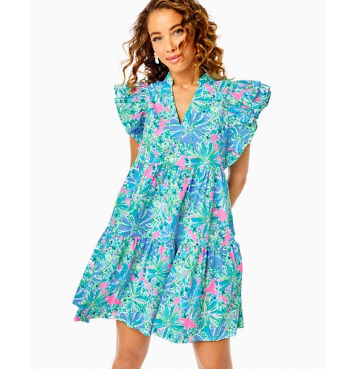 Aldena Ruffle Sleeve Cotton Dress Aldena Ruffle Sleeve Cotton Dress