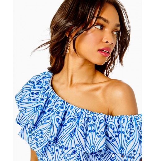 Sundea One-Shoulder Eyelet Shift Dress Sundea One-Shoulder Eyelet Shift Dress