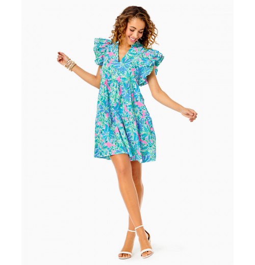 Aldena Ruffle Sleeve Cotton Dress Aldena Ruffle Sleeve Cotton Dress