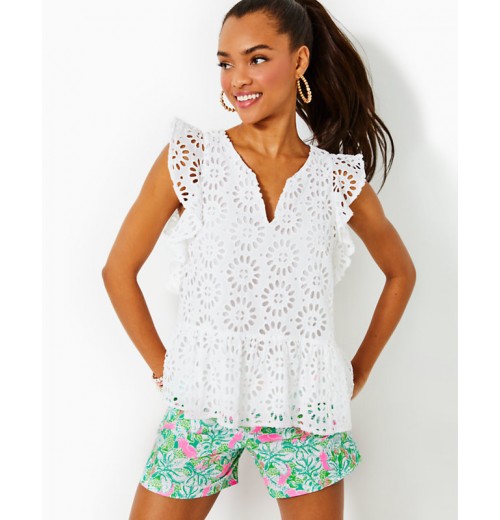 Jerilynn Flutter Sleeve Eyelet Top Jerilynn Flutter Sleeve Eyelet Top